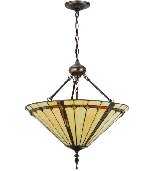 Meyda Lighting Belvidere 20" 3-Light Mahogany Bronze Inverted Pendant Light With Amber and Ivory Shade Glass