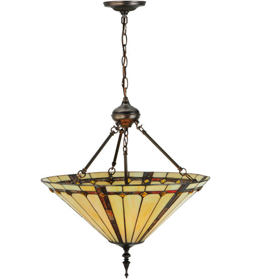 Meyda Lighting Belvidere 20" 3-Light Mahogany Bronze Inverted Pendant Light With Amber and Ivory Shade Glass