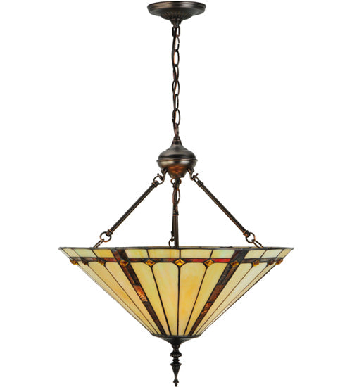 Meyda Lighting Belvidere 20" 3-Light Mahogany Bronze Inverted Pendant Light With Amber and Ivory Shade Glass
