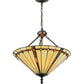 Meyda Lighting Belvidere 20" 3-Light Mahogany Bronze Inverted Pendant Light With Amber and Ivory Shade Glass