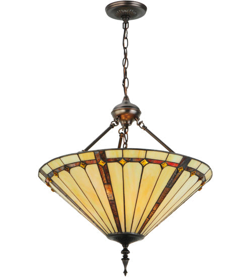 Meyda Lighting Belvidere 20" 3-Light Mahogany Bronze Inverted Pendant Light With Amber and Ivory Shade Glass