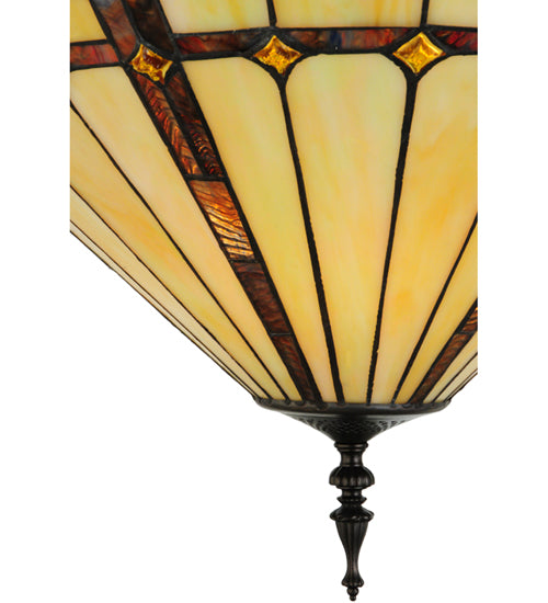 Meyda Lighting Belvidere 20" 3-Light Mahogany Bronze Inverted Pendant Light With Amber and Ivory Shade Glass