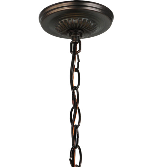 Meyda Lighting Belvidere 20" 3-Light Mahogany Bronze Inverted Pendant Light With Amber and Ivory Shade Glass