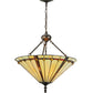 Meyda Lighting Belvidere 20" 3-Light Mahogany Bronze Inverted Pendant Light With Amber and Ivory Shade Glass