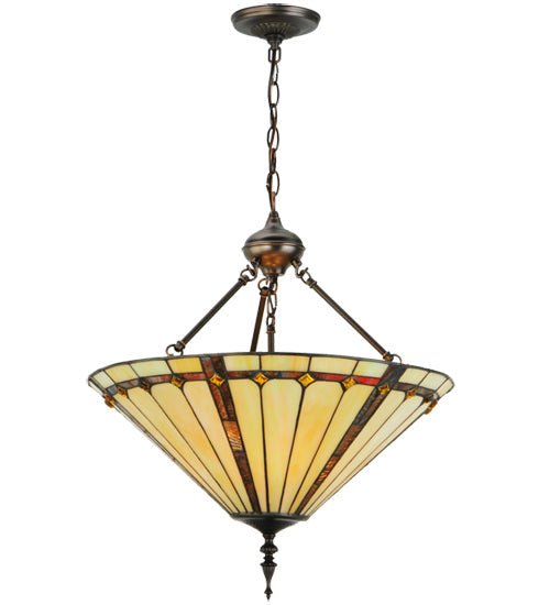 Meyda Lighting Belvidere 20" 3-Light Mahogany Bronze Inverted Pendant Light With Amber and Ivory Shade Glass