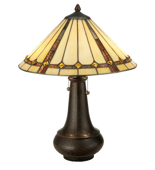 Meyda Lighting Belvidere 22" 2-Light Mahogany Bronze Table Lamp With Beige Amber Rootbeer Shade Glass