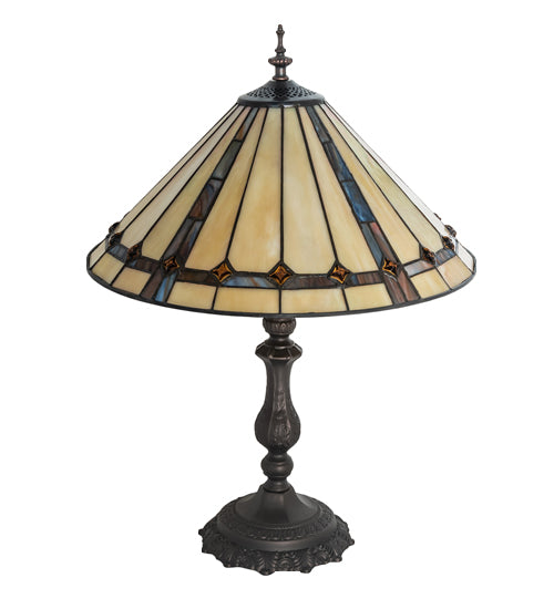 Meyda Lighting Belvidere 23" 3-Light Mahogany Bronze Table Lamp With Multi-Colored Stained Shade Glass