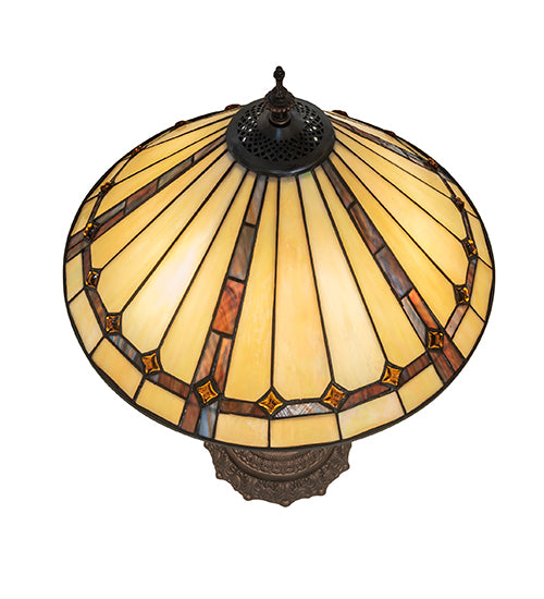 Meyda Lighting Belvidere 23" 3-Light Mahogany Bronze Table Lamp With Multi-Colored Stained Shade Glass