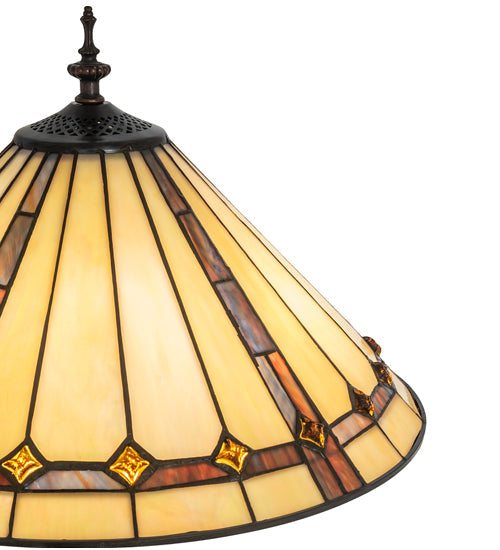 Meyda Lighting Belvidere 23" 3-Light Mahogany Bronze Table Lamp With Multi-Colored Stained Shade Glass