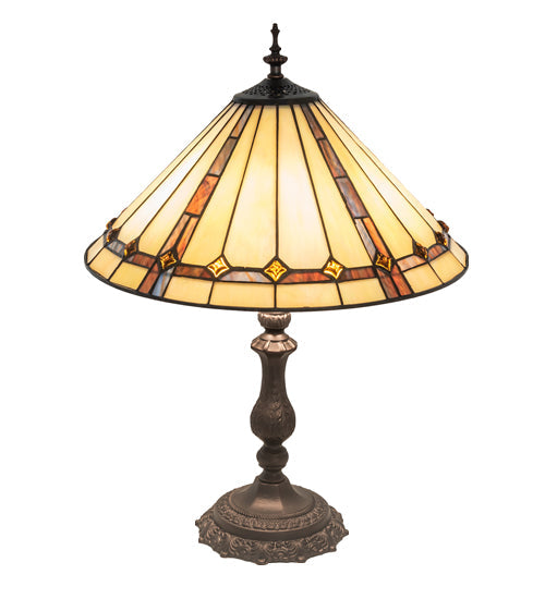 Meyda Lighting Belvidere 23" 3-Light Mahogany Bronze Table Lamp With Multi-Colored Stained Shade Glass