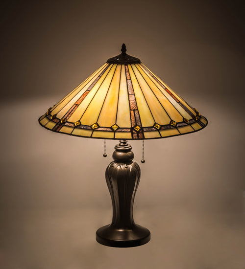 Meyda Lighting Belvidere 24" 2-Light Mahogany Bronze Table Lamp With Brown & Beige Shade Glass