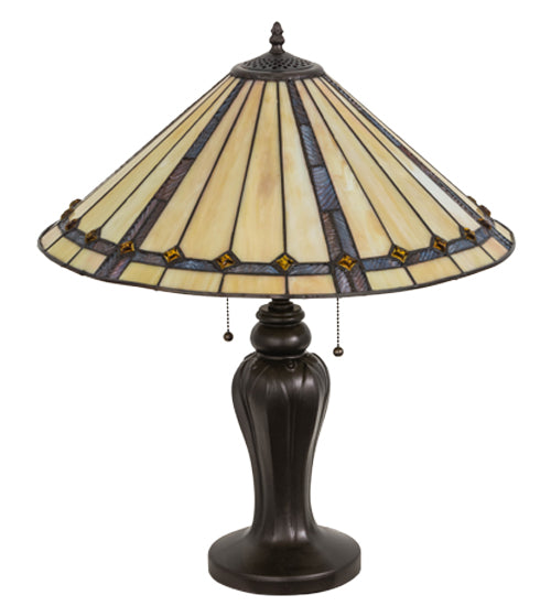 Meyda Lighting Belvidere 24" 2-Light Mahogany Bronze Table Lamp With Brown & Beige Shade Glass