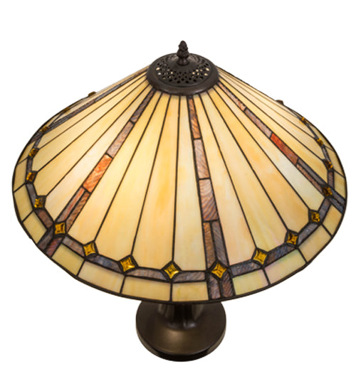 Meyda Lighting Belvidere 24" 2-Light Mahogany Bronze Table Lamp With Brown & Beige Shade Glass