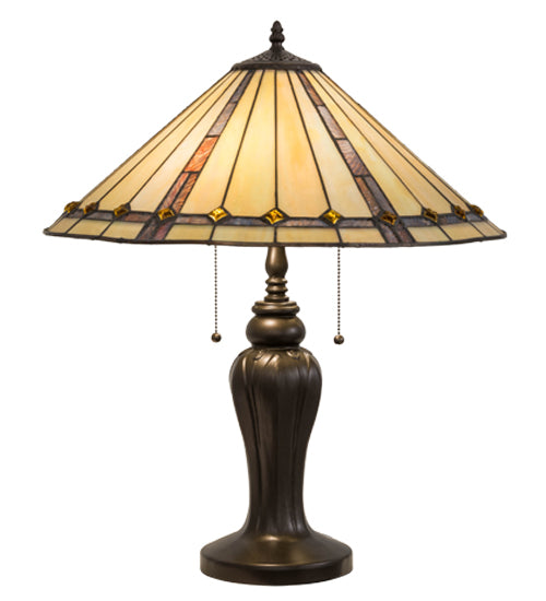 Meyda Lighting Belvidere 24" 2-Light Mahogany Bronze Table Lamp With Brown & Beige Shade Glass