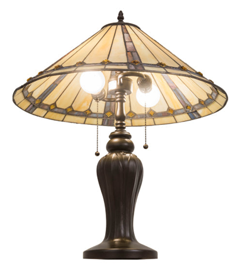 Meyda Lighting Belvidere 24" 2-Light Mahogany Bronze Table Lamp With Brown & Beige Shade Glass