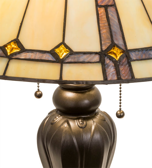 Meyda Lighting Belvidere 24" 2-Light Mahogany Bronze Table Lamp With Brown & Beige Shade Glass