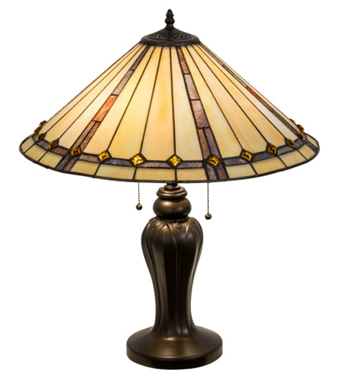 Meyda Lighting Belvidere 24" 2-Light Mahogany Bronze Table Lamp With Brown & Beige Shade Glass