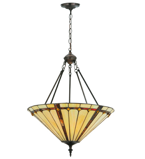 Meyda Lighting Belvidere 24" 3-Light Mahogany Bronze Inverted Pendant Light With Yellow & Amber Shade Glass