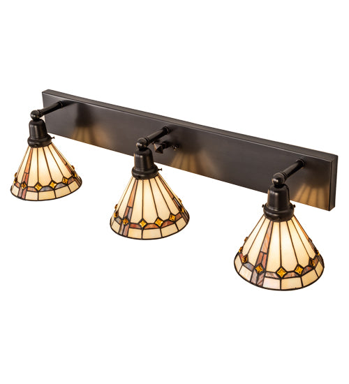Meyda Lighting Belvidere 38" 3-Light Craftsman Brown Vanity Light With Multi-Colored Shade Glass