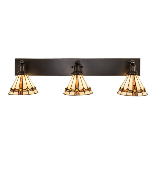 Meyda Lighting Belvidere 38" 3-Light Craftsman Brown Vanity Light With Multi-Colored Shade Glass