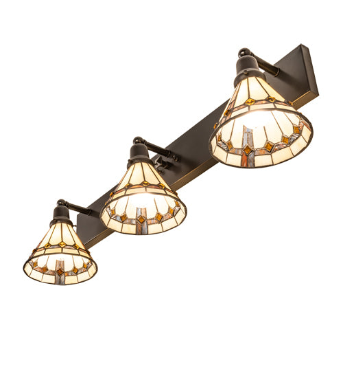 Meyda Lighting Belvidere 38" 3-Light Craftsman Brown Vanity Light With Multi-Colored Shade Glass