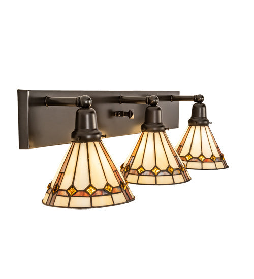 Meyda Lighting Belvidere 38" 3-Light Craftsman Brown Vanity Light With Multi-Colored Shade Glass