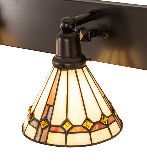 Meyda Lighting Belvidere 38" 3-Light Craftsman Brown Vanity Light With Multi-Colored Shade Glass