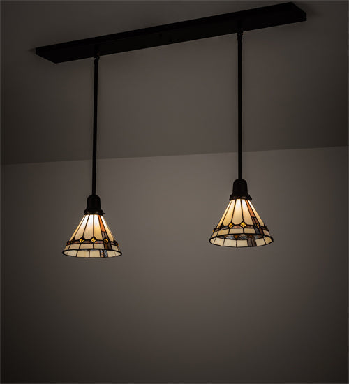 Meyda Lighting Belvidere 39" 2-Light Mahogany Bronze Pendant Light With Amber & Beige Shade Glass
