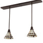 Meyda Lighting Belvidere 39" 2-Light Mahogany Bronze Pendant Light With Amber & Beige Shade Glass