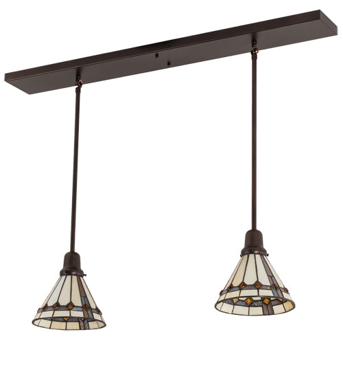 Meyda Lighting Belvidere 39" 2-Light Mahogany Bronze Pendant Light With Amber & Beige Shade Glass
