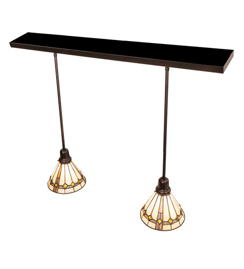 Meyda Lighting Belvidere 39" 2-Light Mahogany Bronze Pendant Light With Amber & Beige Shade Glass