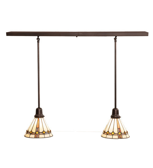 Meyda Lighting Belvidere 39" 2-Light Mahogany Bronze Pendant Light With Amber & Beige Shade Glass