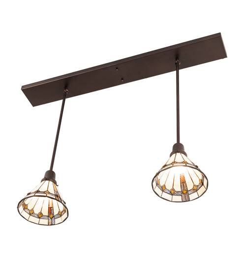 Meyda Lighting Belvidere 39" 2-Light Mahogany Bronze Pendant Light With Amber & Beige Shade Glass