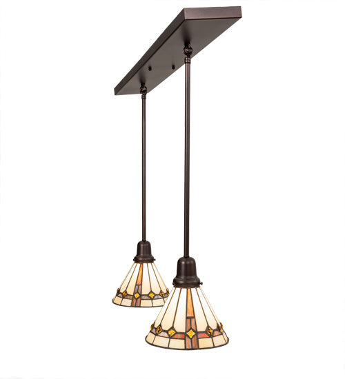 Meyda Lighting Belvidere 39" 2-Light Mahogany Bronze Pendant Light With Amber & Beige Shade Glass