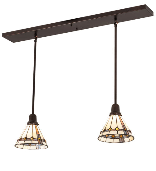 Meyda Lighting Belvidere 39" 2-Light Mahogany Bronze Pendant Light With Amber & Beige Shade Glass