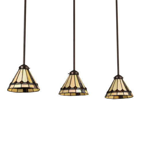 Meyda Lighting Belvidere 42" 3-Light Mahogany Bronze Island Pendant Light With Beige Iridescent & Amber Stained Shade Glass