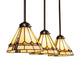 Meyda Lighting Belvidere 42" 3-Light Mahogany Bronze Island Pendant Light With Beige Iridescent & Amber Stained Shade Glass