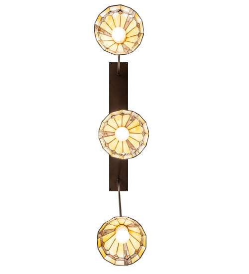 Meyda Lighting Belvidere 42" 3-Light Mahogany Bronze Island Pendant Light With Beige Iridescent & Amber Stained Shade Glass