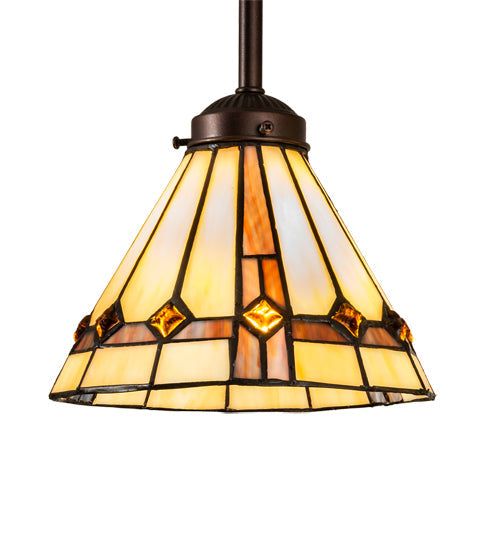 Meyda Lighting Belvidere 42" 3-Light Mahogany Bronze Island Pendant Light With Beige Iridescent & Amber Stained Shade Glass