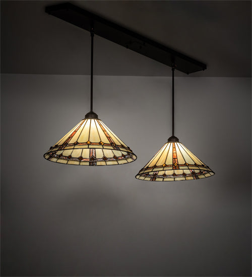 Meyda Lighting Belvidere 48" 2-Light Mahogany Bronze Island Pendant Light With Amber and Beige Shade Glass