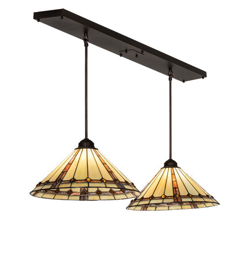 Meyda Lighting Belvidere 48" 2-Light Mahogany Bronze Island Pendant Light With Amber and Beige Shade Glass