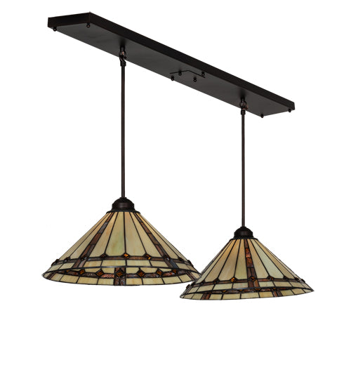 Meyda Lighting Belvidere 48" 2-Light Mahogany Bronze Island Pendant Light With Amber and Beige Shade Glass