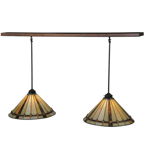 Meyda Lighting Belvidere 48" 2-Light Mahogany Bronze Island Pendant Light With Amber and Beige Shade Glass