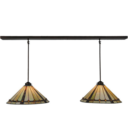 Meyda Lighting Belvidere 48" 2-Light Mahogany Bronze Island Pendant Light With Amber and Beige Shade Glass