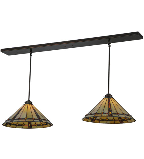 Meyda Lighting Belvidere 48" 2-Light Mahogany Bronze Island Pendant Light With Amber and Beige Shade Glass