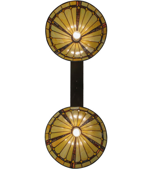 Meyda Lighting Belvidere 48" 2-Light Mahogany Bronze Island Pendant Light With Amber and Beige Shade Glass