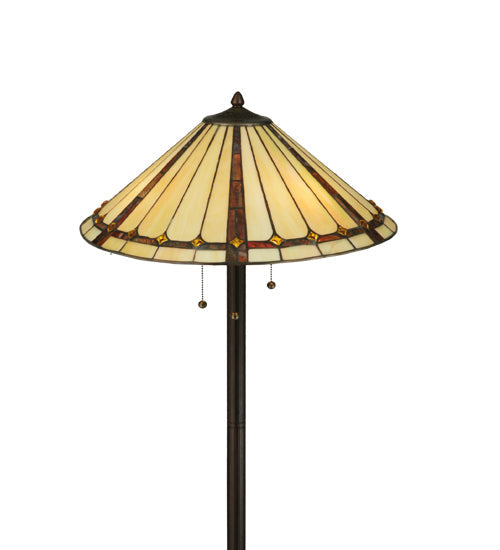 Meyda Lighting Belvidere 61" 2-Light Mahogany Bronze Floor Lamp With Beige Amber Flame Shade Glass