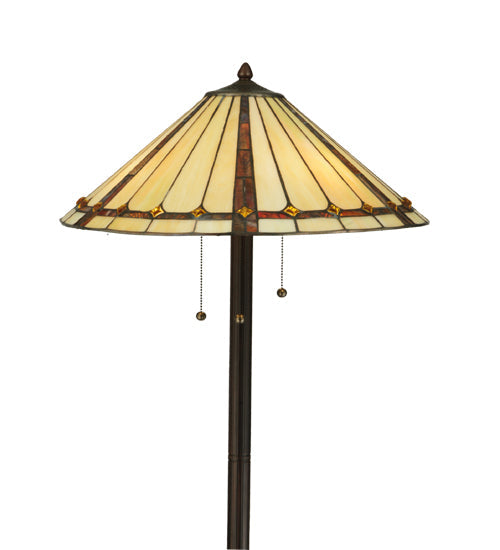 Meyda Lighting Belvidere 61" 2-Light Mahogany Bronze Floor Lamp With Beige Amber Flame Shade Glass