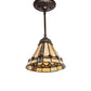 Meyda Lighting Belvidere 7" Mahogany Bronze Mini Pendant Light With Multi-Colored Stained Shade Glass