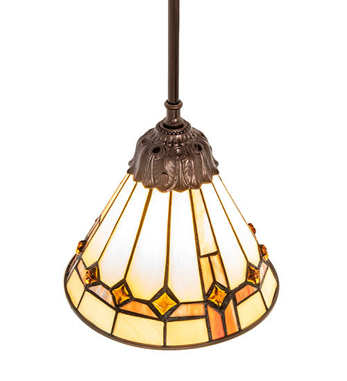 Meyda Lighting Belvidere 7" Mahogany Bronze Mini Pendant Light With Multi-Colored Stained Shade Glass